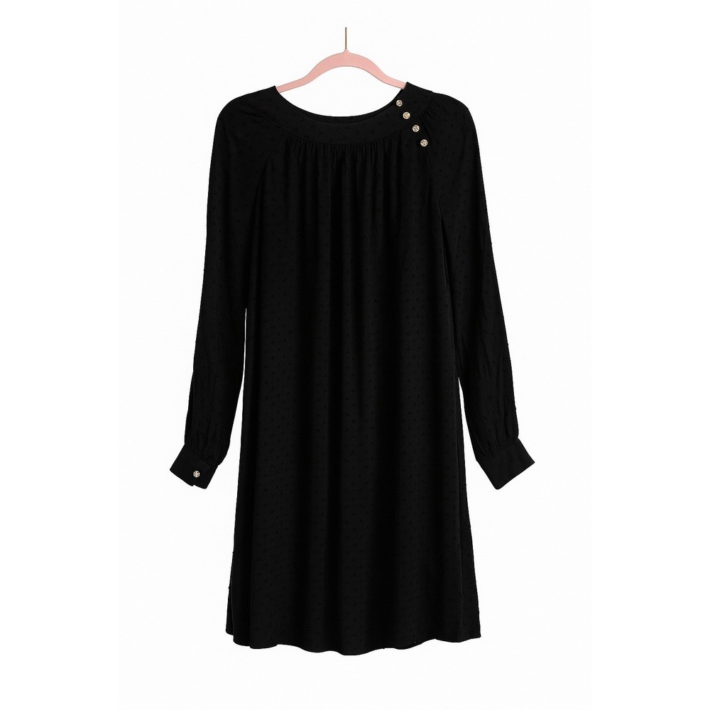 NWT LOFT Black Embroidered Swing Dress Medium Gold Buttons Boho Goth MSRP $90
